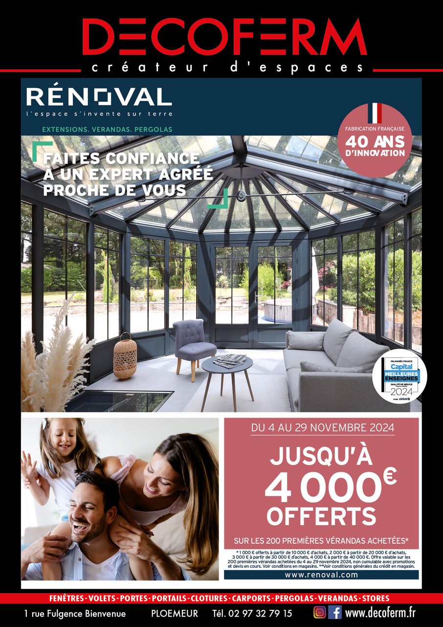 offre jusqu'à 4000 € novembre 2024 DECOFERM PLOEMEUR LORIENT LARMOR PLAGE GUIDEL